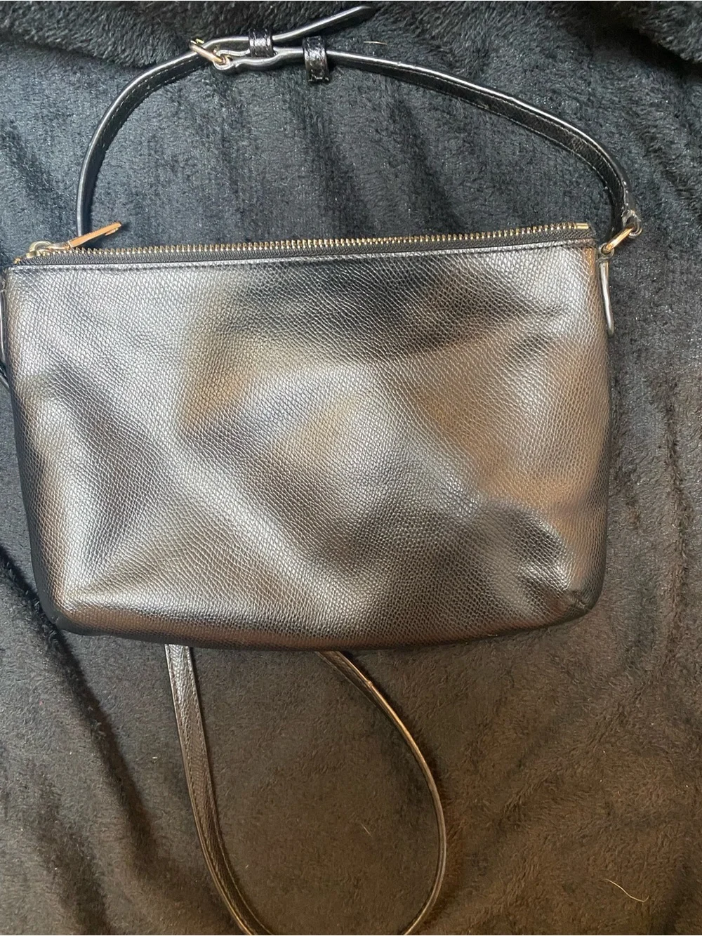 Coach Black Pebbled Leather Slim Crossbody with Gold Logo